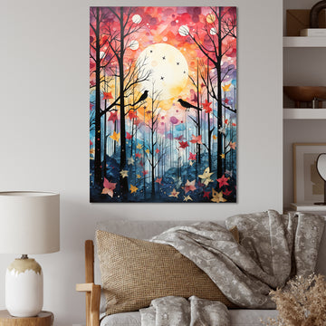 Pink Enchanted floral Botanicals with Eastern bluebird - Bird Floral Living Room Wall Art